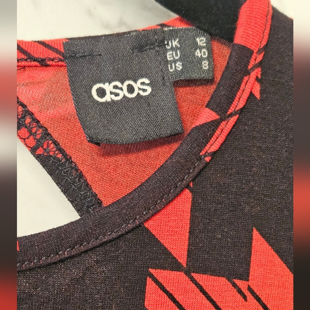ASOS Black and Red Geometric Pattern Dress - Picture 2 of 4